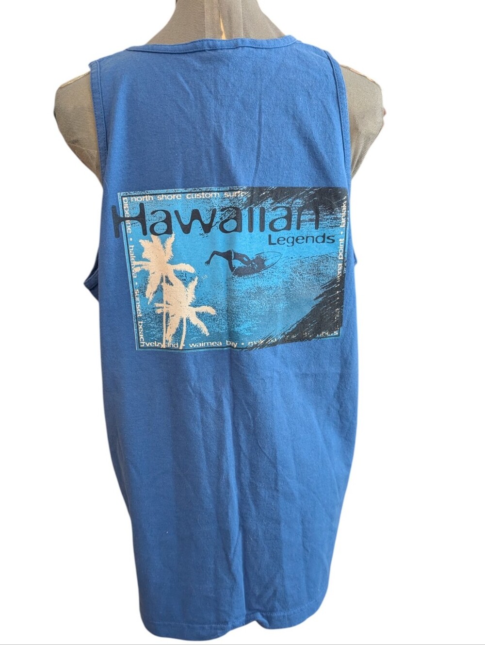 Vintage Men's Hawaiian Legends Tank Top Blue Shirt Surfing size large